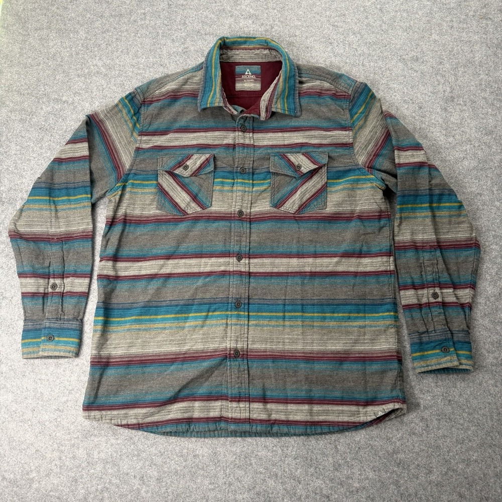 Ascend Bass Pro Striped Lined Shirt XL Men's Gray Teal Maroon Button Up
